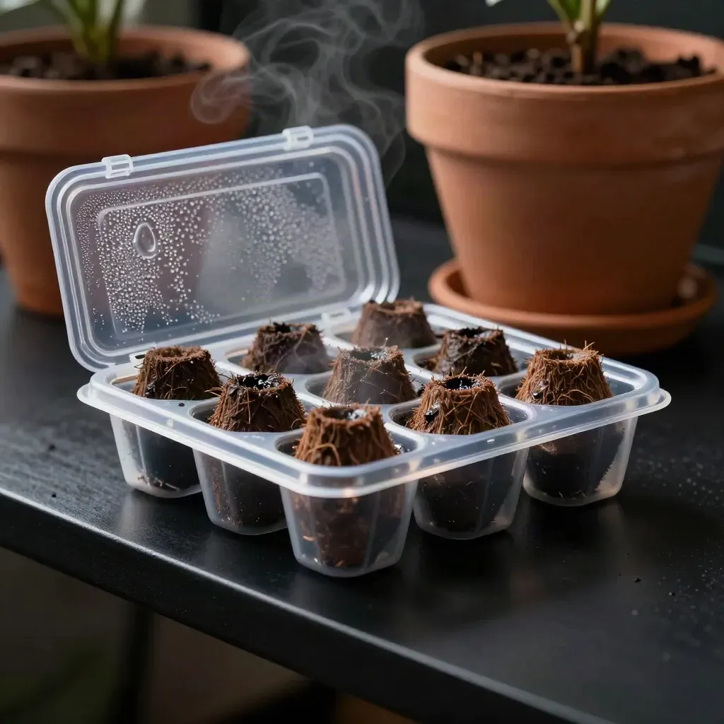 Kit di germinazione a 6 celle con coperchio trasparente, plug di cocco e condensa